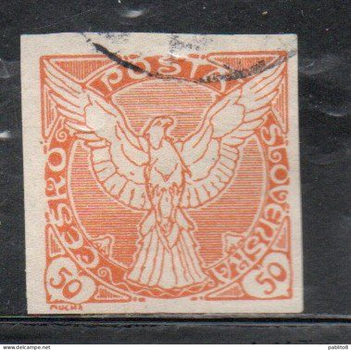 CZECHOSLOVAKIA CESKA CECOSLOVACCHIA 1918 1920 IMPERF. NEWSPAPER STAMPS WINDHOVER 50h USED USATO OBLITERE' - Francobolli Per Giornali