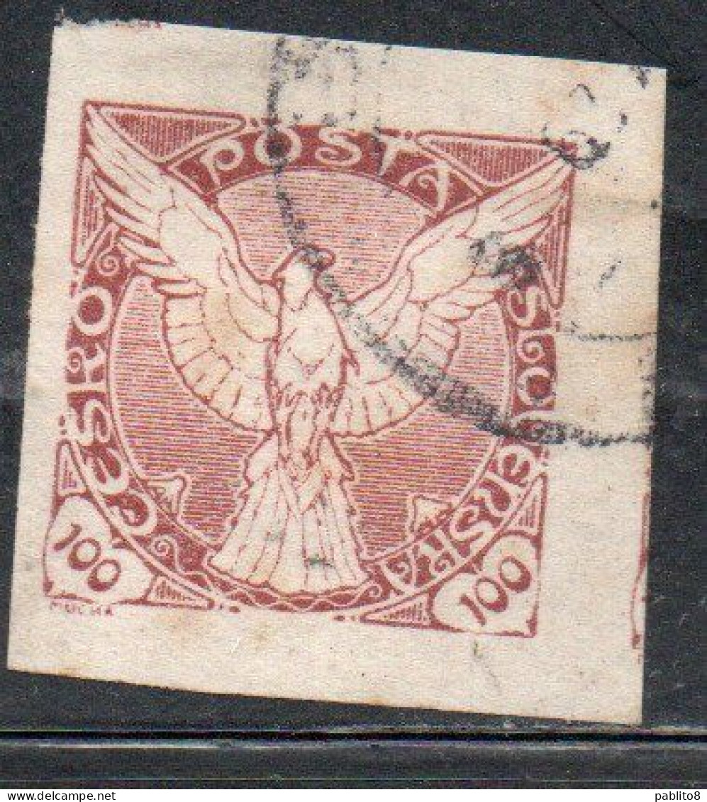 CZECHOSLOVAKIA CESKA CECOSLOVACCHIA 1918 1920 IMPERF. NEWSPAPER STAMPS WINDHOVER 100h USED USATO OBLITERE' - Timbres Pour Journaux