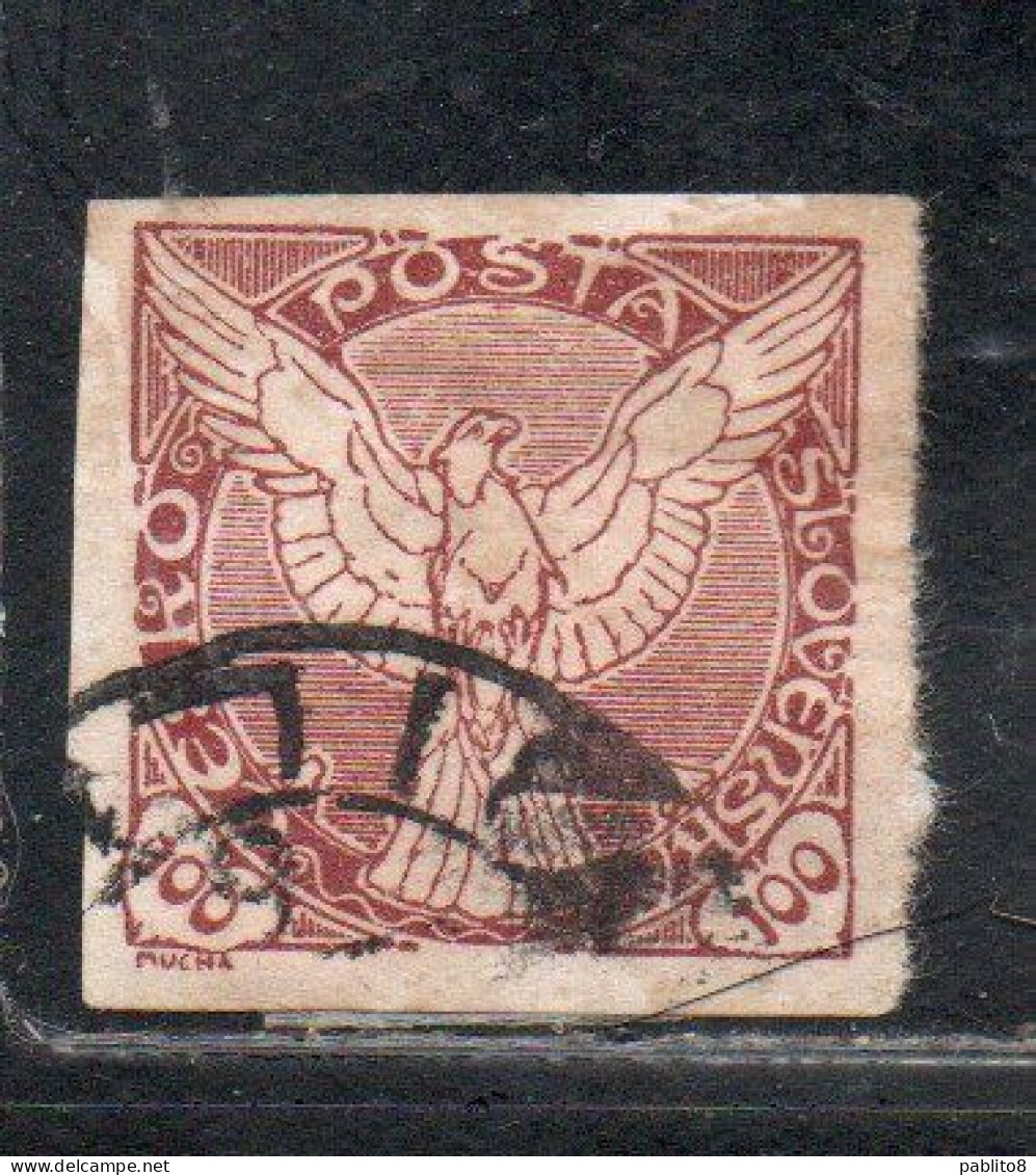 CZECHOSLOVAKIA CESKA CECOSLOVACCHIA 1918 1920 IMPERF. NEWSPAPER STAMPS WINDHOVER 100h USED USATO OBLITERE' - Newspaper Stamps