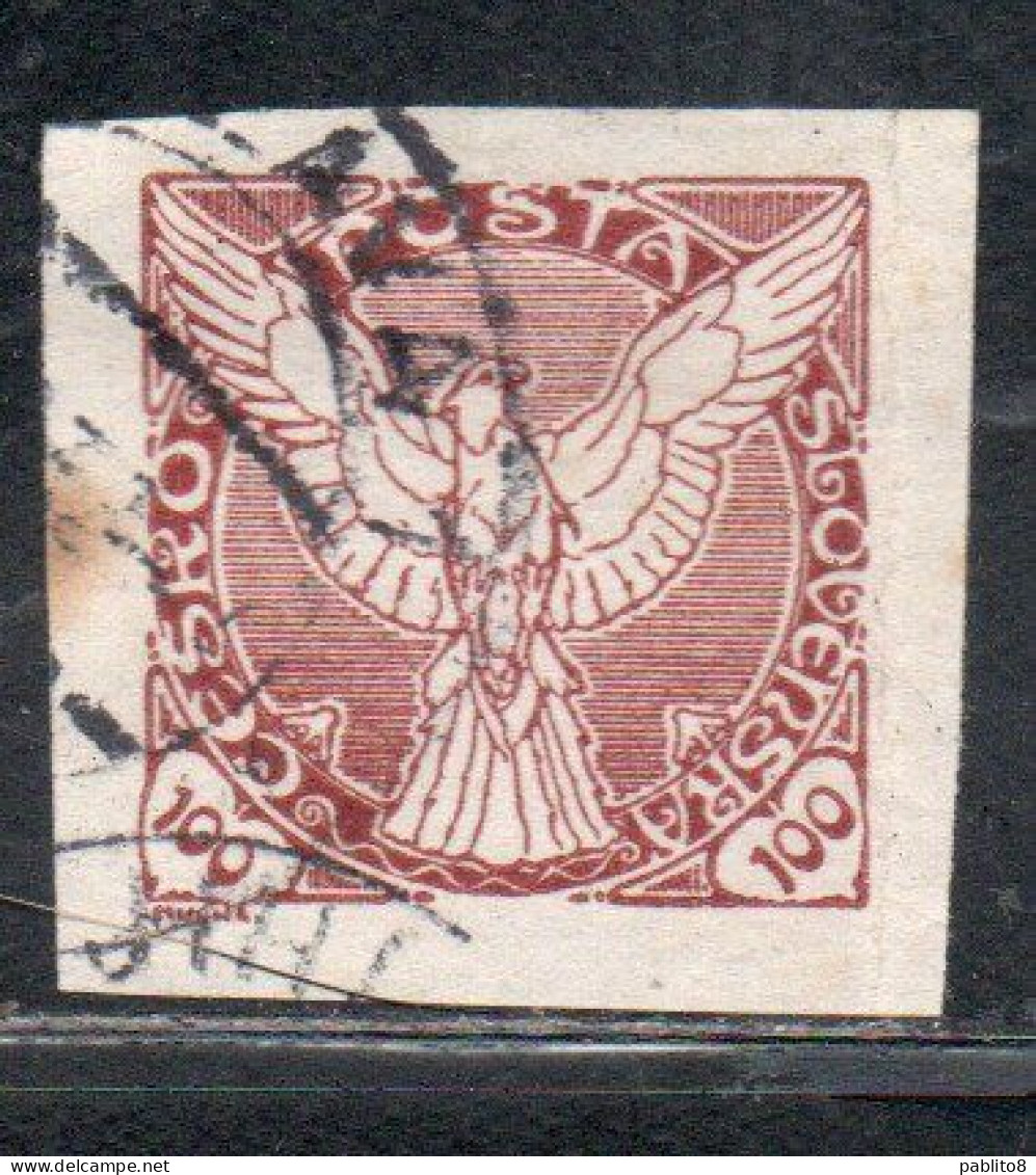 CZECHOSLOVAKIA CESKA CECOSLOVACCHIA 1918 1920 IMPERF. NEWSPAPER STAMPS WINDHOVER 100h USED USATO OBLITERE' - Newspaper Stamps