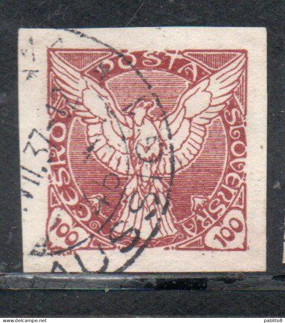 CZECHOSLOVAKIA CESKA CECOSLOVACCHIA 1918 1920 IMPERF. NEWSPAPER STAMPS WINDHOVER 100h USED USATO OBLITERE' - Newspaper Stamps