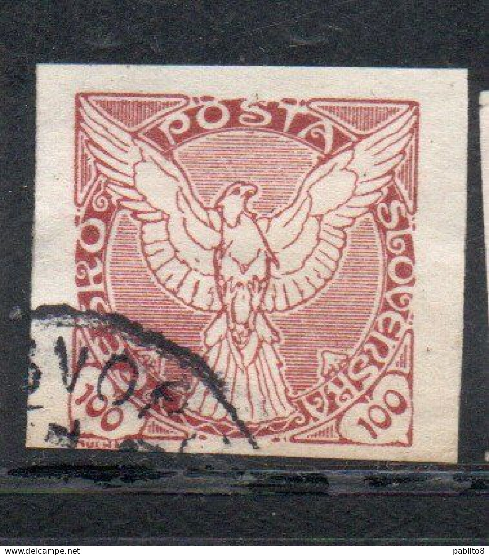 CZECHOSLOVAKIA CESKA CECOSLOVACCHIA 1918 1920 IMPERF. NEWSPAPER STAMPS WINDHOVER 100h USED USATO OBLITERE' - Newspaper Stamps