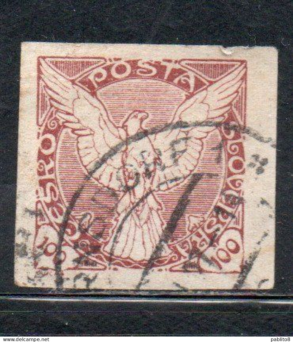 CZECHOSLOVAKIA CESKA CECOSLOVACCHIA 1918 1920 IMPERF. NEWSPAPER STAMPS WINDHOVER 100h USED USATO OBLITERE' - Zeitungsmarken