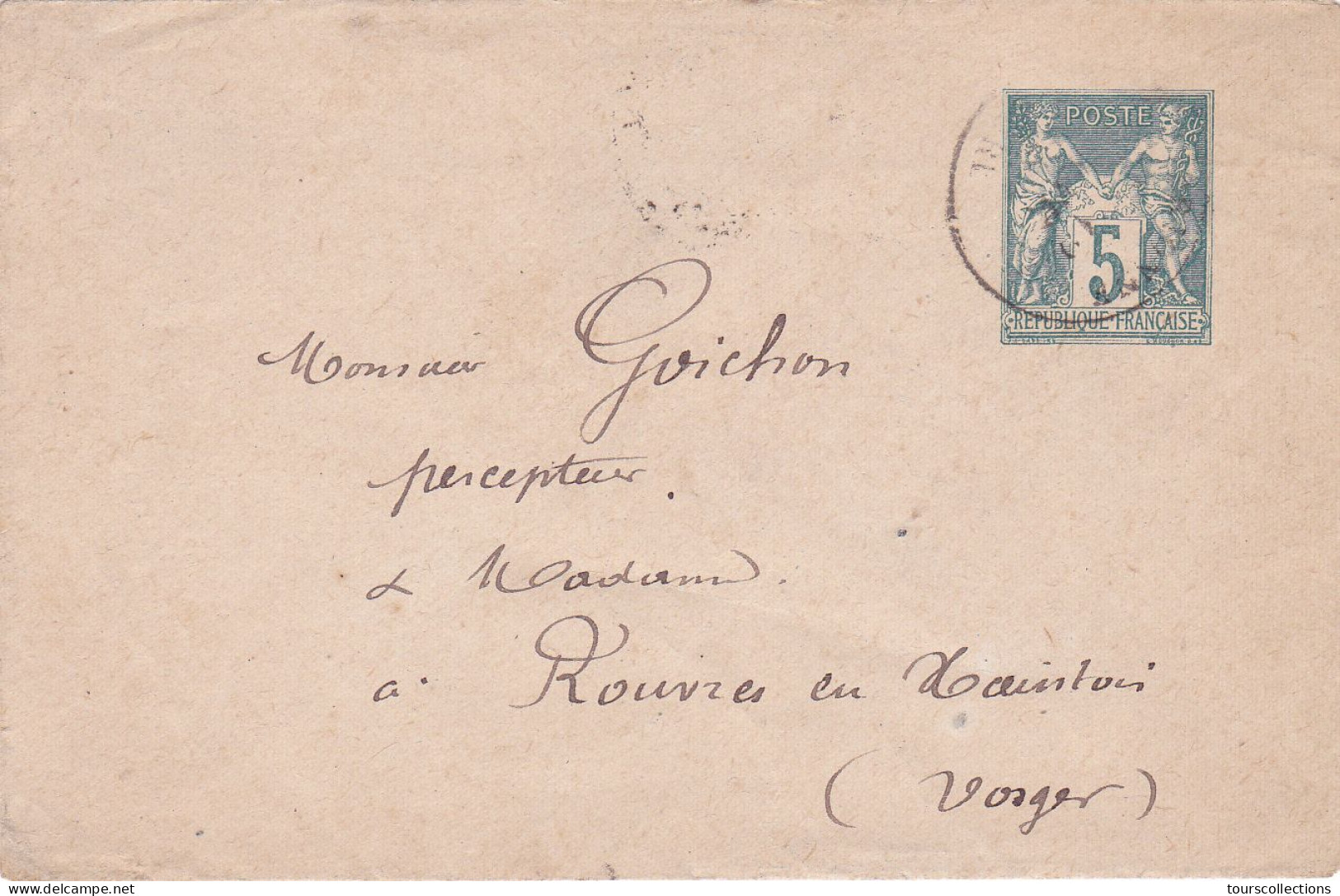 LOT 8 LETTRES ENTIER POSTAUX SAGE 5C VERT 1890 / 1900 à ROUVRES Ou ISCHES 88 Ou ARLEUX 59 à Goichon Percepteur Impôts - Konvolute: Ganzsachen & PAP