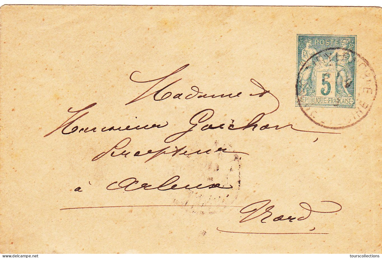 LOT 8 LETTRES ENTIER POSTAUX SAGE 5C VERT 1890 / 1900 à ROUVRES Ou ISCHES 88 Ou ARLEUX 59 à Goichon Percepteur Impôts - Lots Et Collections : Entiers Et PAP