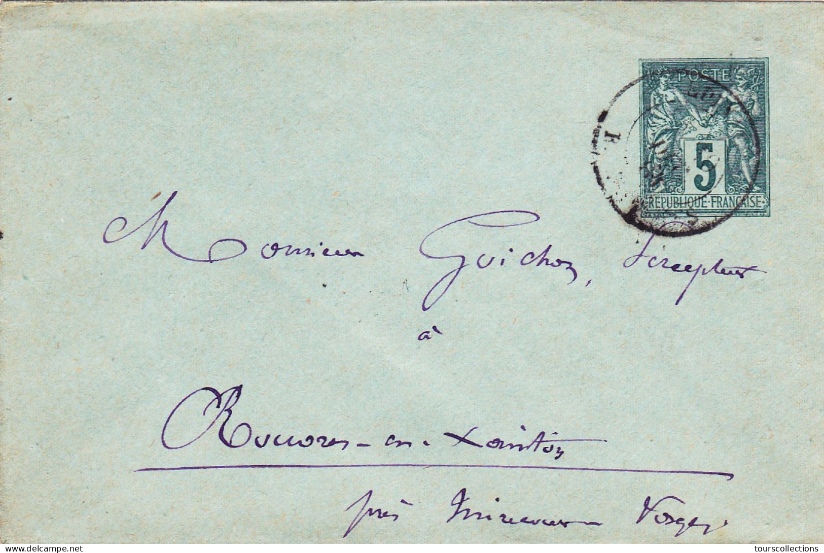 LOT 8 LETTRES ENTIER POSTAUX SAGE 5C VERT 1890 / 1900 à ROUVRES ou ISCHES 88 ou ARLEUX 59 à Goichon Percepteur impôts