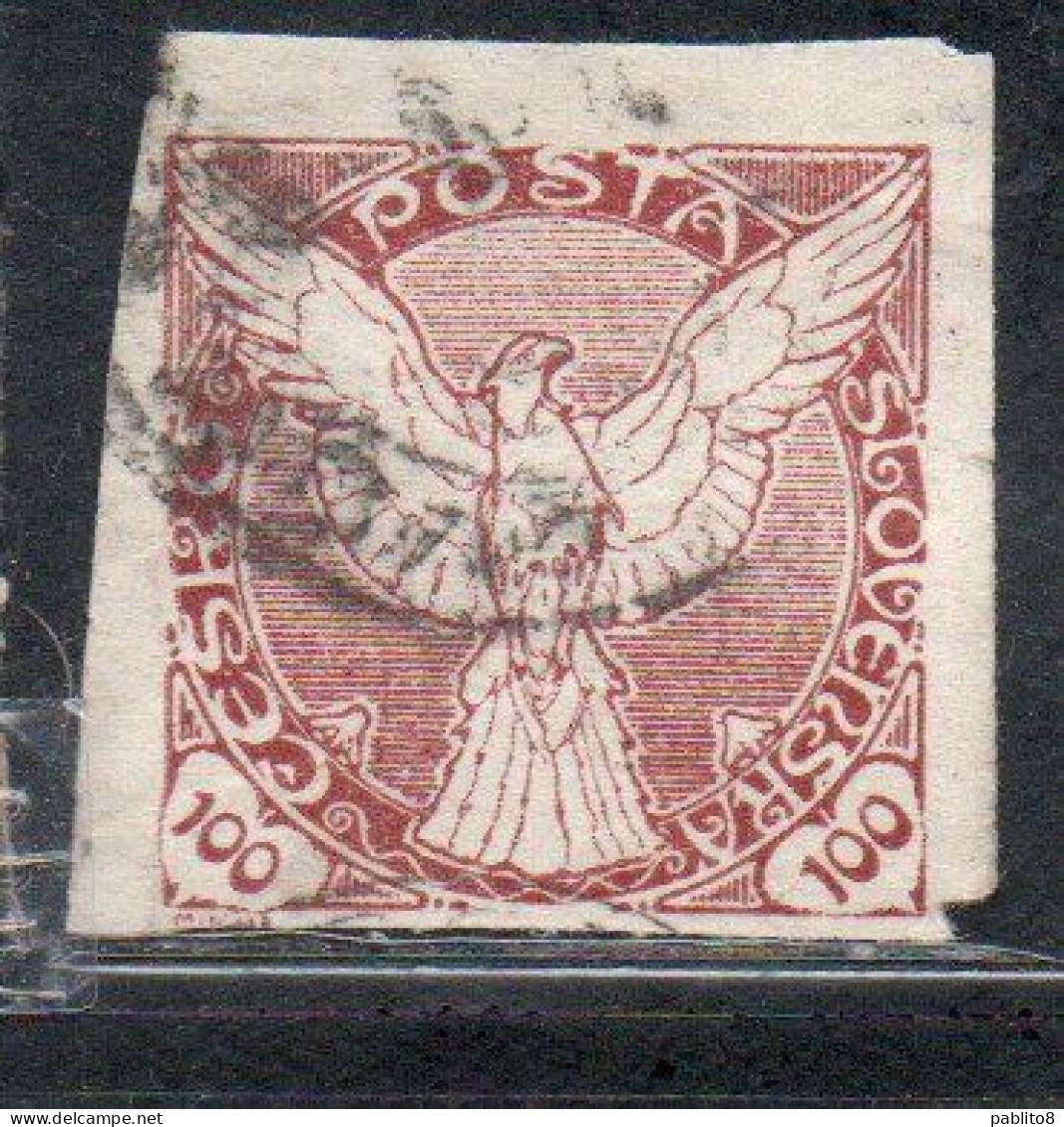 CZECHOSLOVAKIA CESKA CECOSLOVACCHIA 1918 1920 IMPERF. NEWSPAPER STAMPS WINDHOVER 100h USED USATO OBLITERE' - Newspaper Stamps