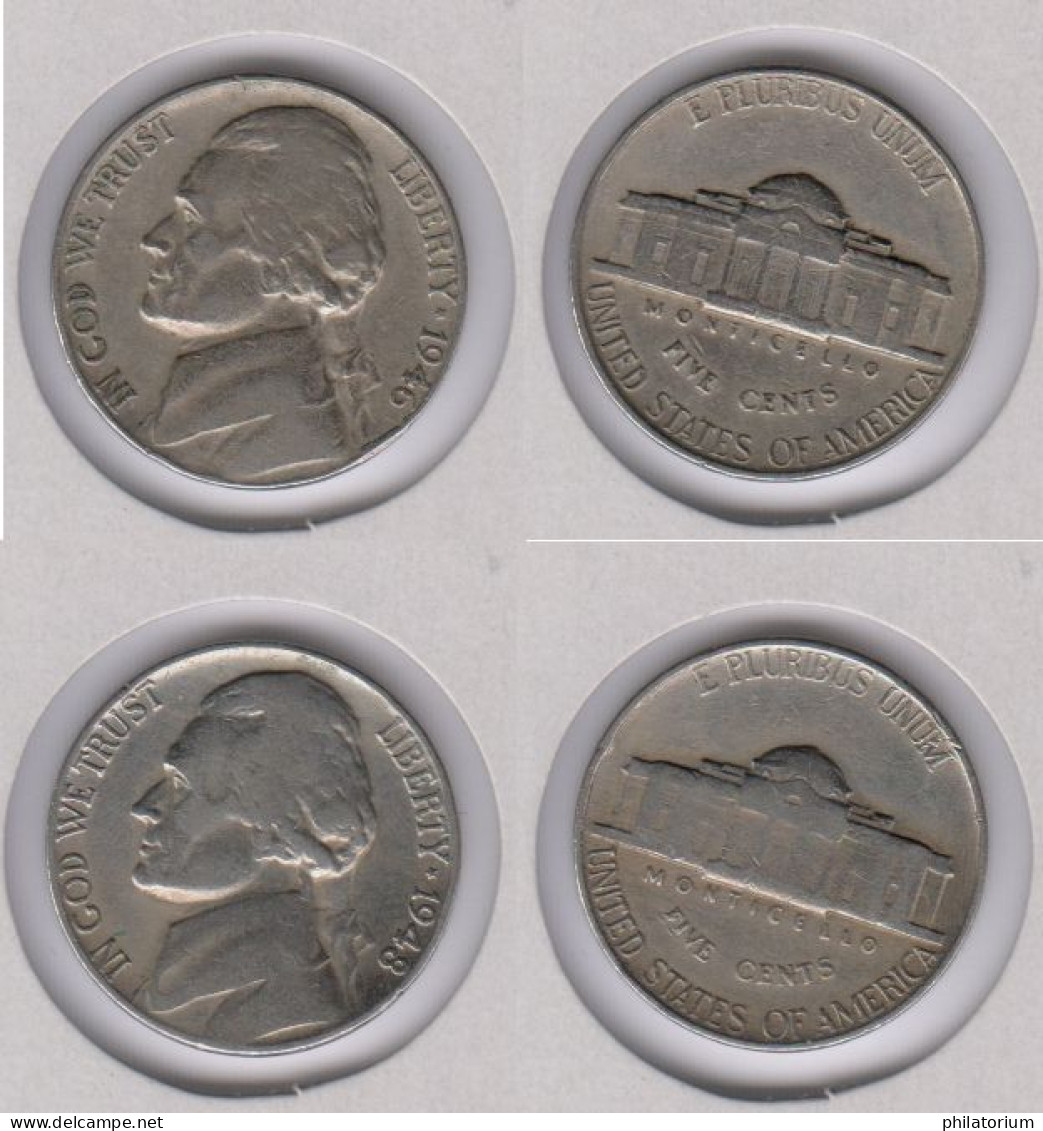 Etats Unis  Five Cents 1946 + 1948 ; 5c  ; USA - 1938-…: Jefferson