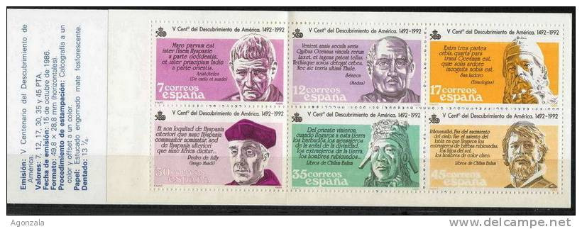 CARNET TIMBRES NOUVEAUX 1986 V CENTENAIRE DE LA DÉCOUVERTE DE L'AMÉRIQUE DECOUVREUR ET MARINS - Indios Americanas