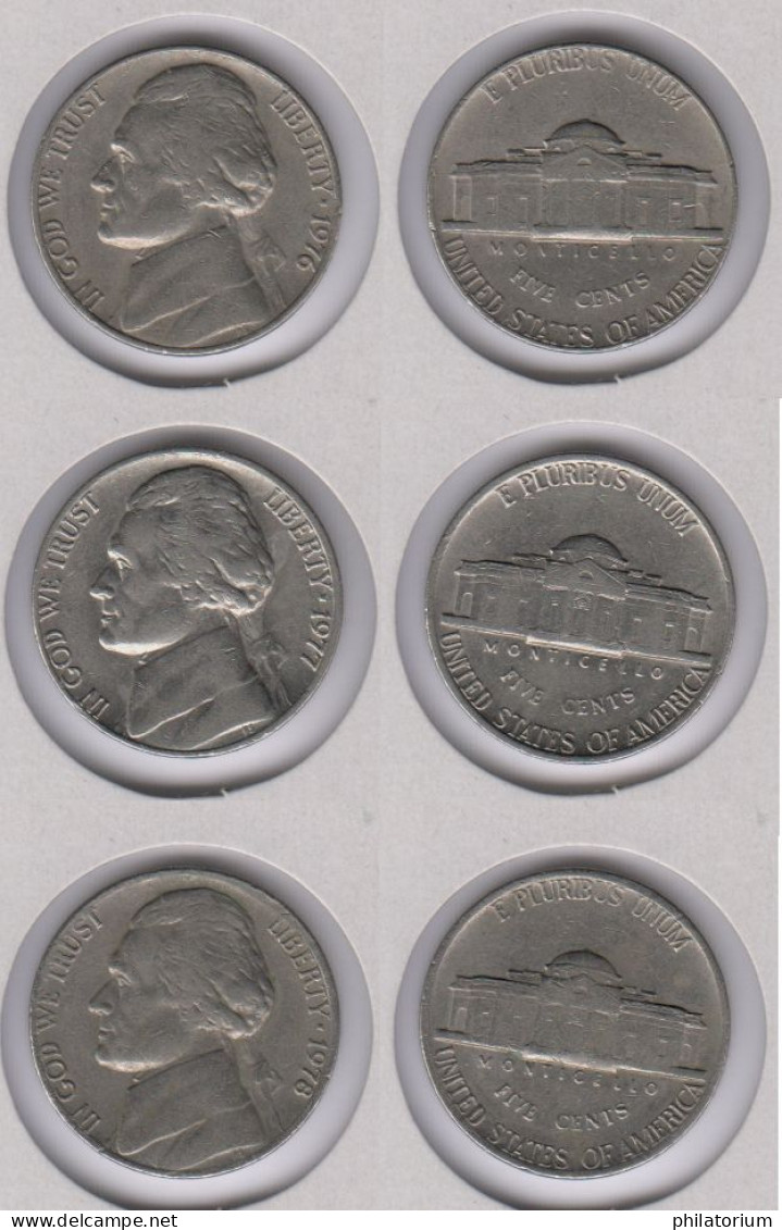 Etats Unis  Five Cents 1976 + 1977 + 1978 ; 5c  ; USA - 1938-…: Jefferson