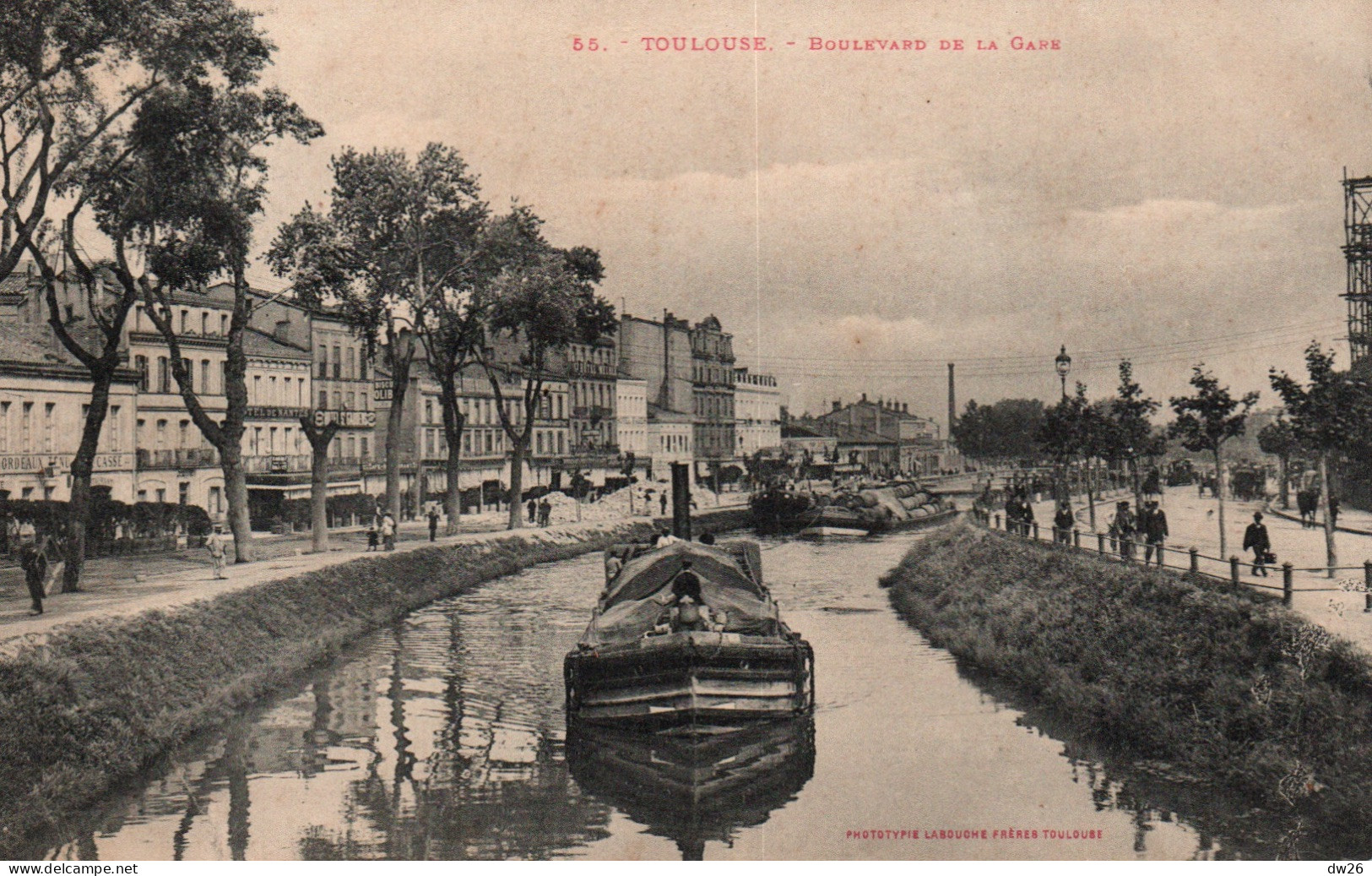 Toulouse - Le Boulevard De La Gare, Péniches Sur Le Canal - Phototypie Labouche Frères - Carte N° 55 - Toulouse