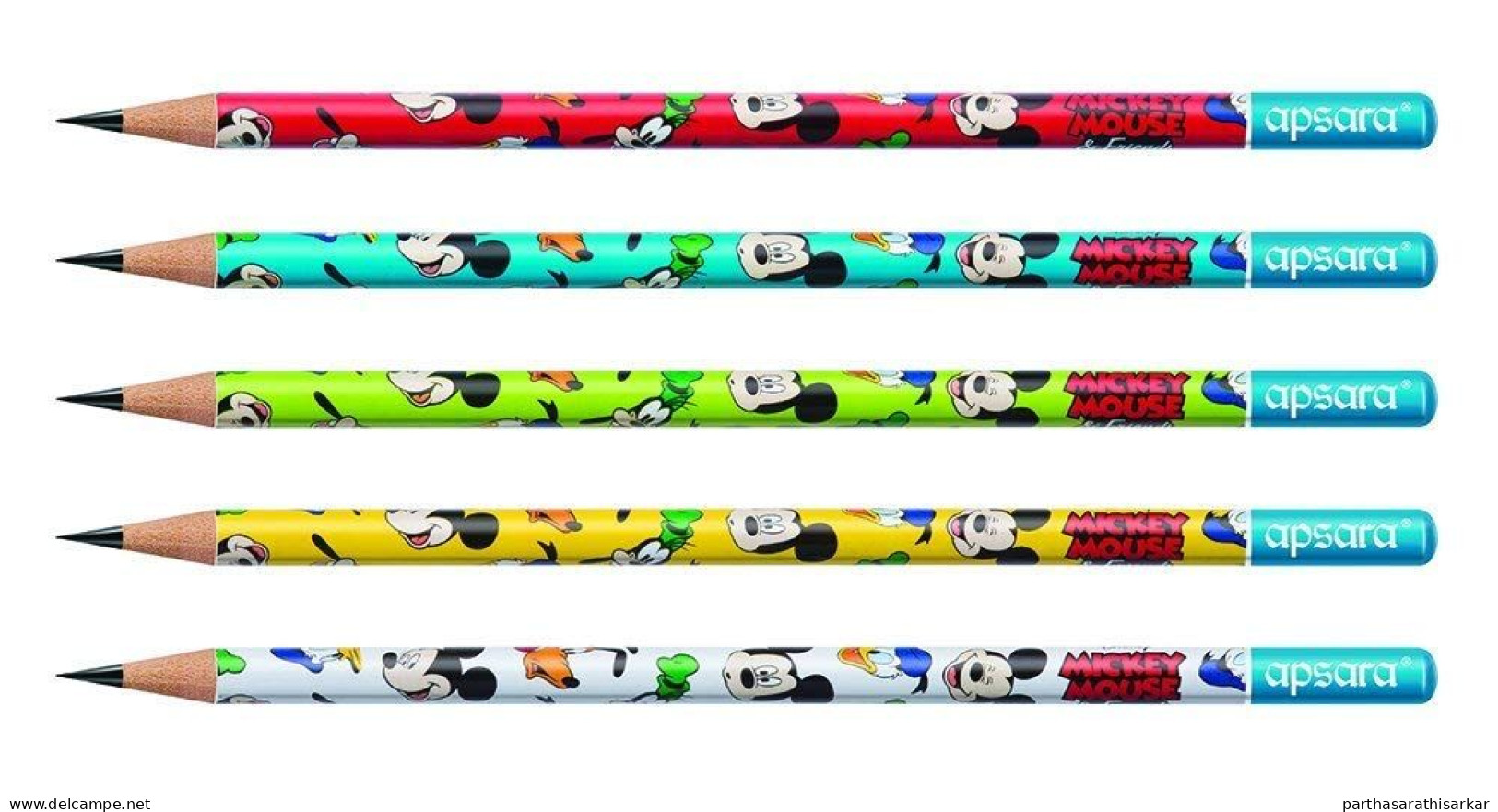 MICKY MOUSE DISNEY PENCILS FROM INDIAN BRAND APSARA SET OF 5 PENCILS (2 SETS IN A PACK) - Timbri