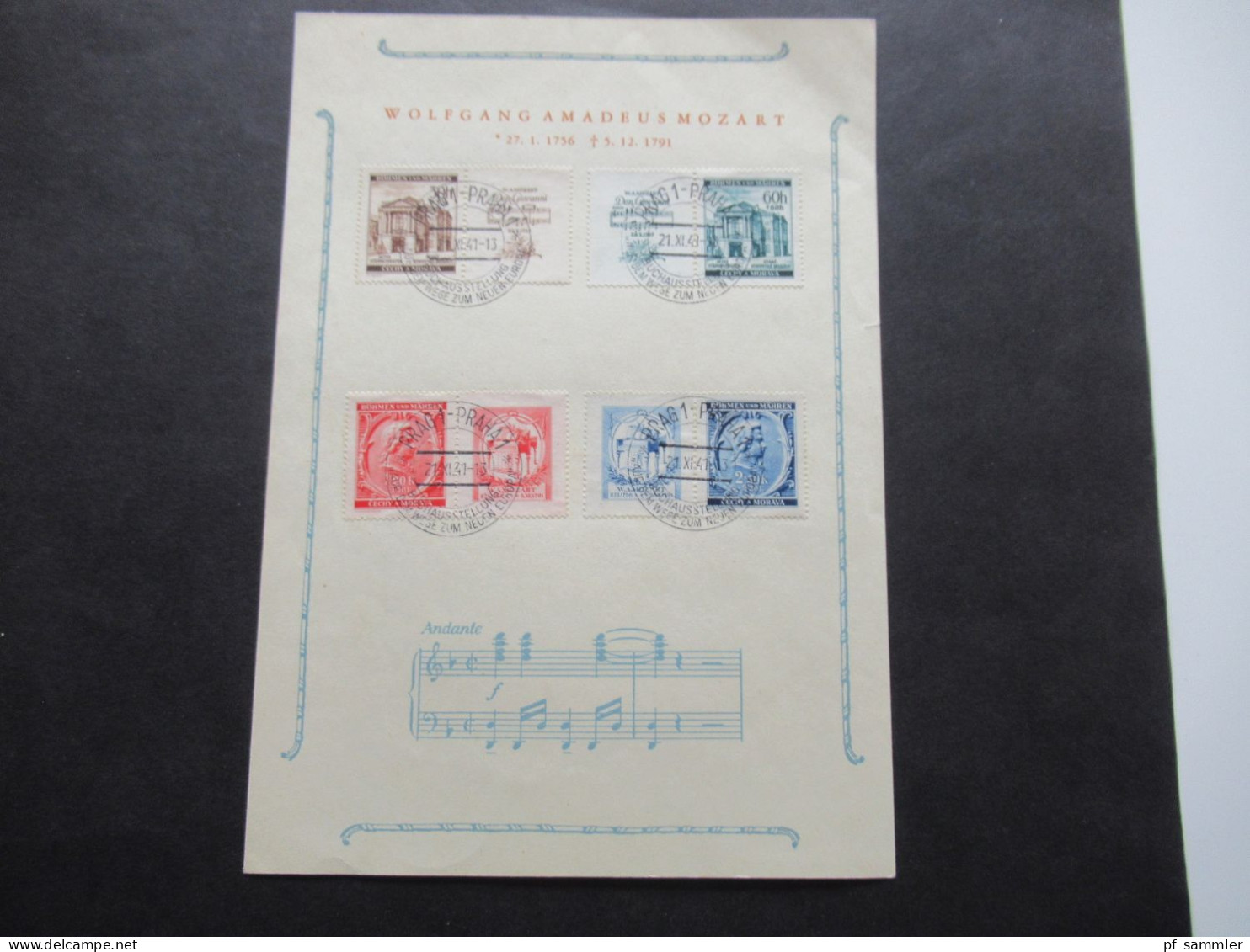 Böhmen Und Mähren 1941 Sonderblatt Mozart / Andate Mit Den Zusammendrucken Mi.Nr,79 / 82 SSt Prag 1 - Cartas & Documentos