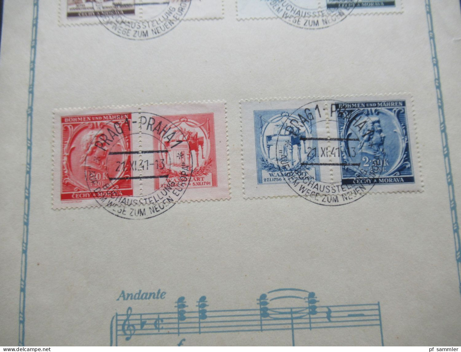 Böhmen Und Mähren 1941 Sonderblatt Mozart / Andate Mit Den Zusammendrucken Mi.Nr,79 / 82 SSt Prag 1 - Lettres & Documents