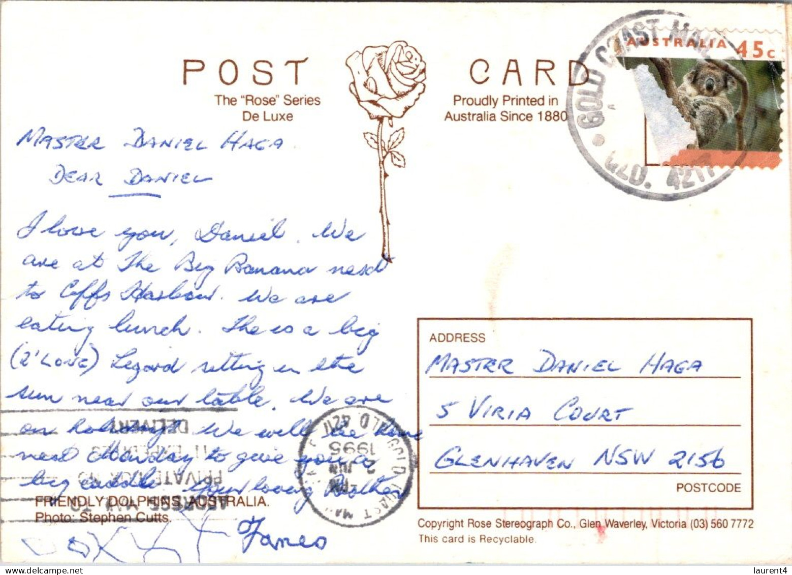 6-10-2023 (3 U 31) Australia - NSW - Coffs Harbour (Dolphin) Posted With Koala Stamp / Folded) - Dauphins