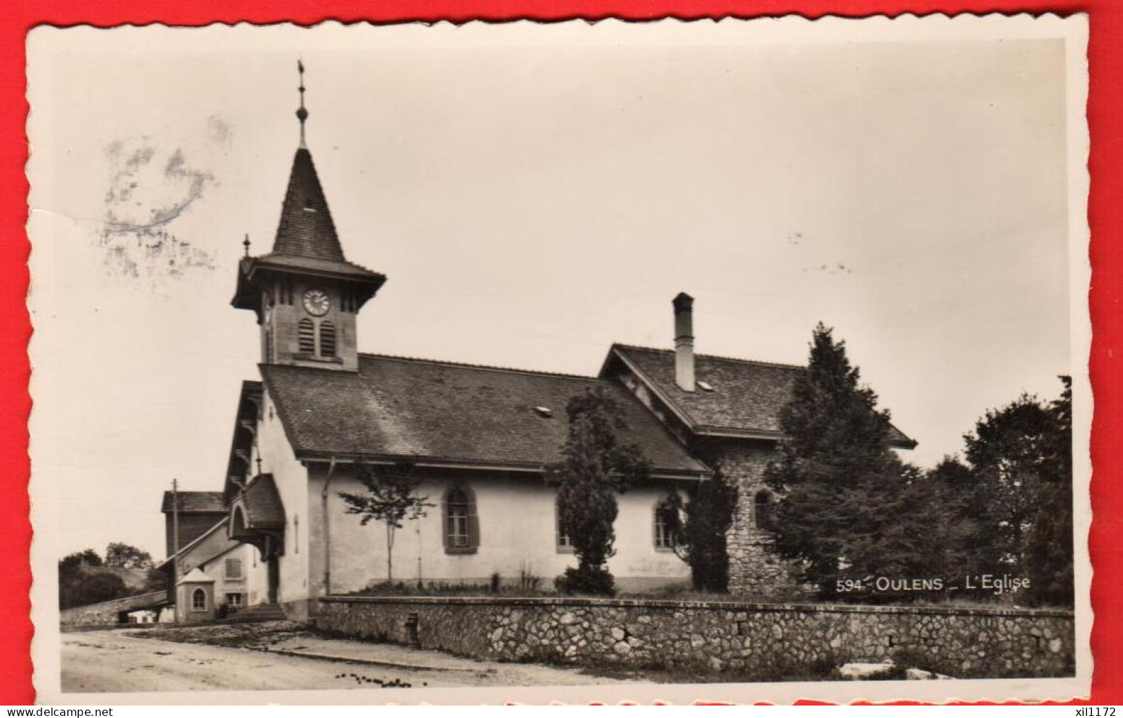 ZXC-09 Oulens Gros-de-Vaud L'Eglise. Circulé 1947.  Perrochet 594 - Roche