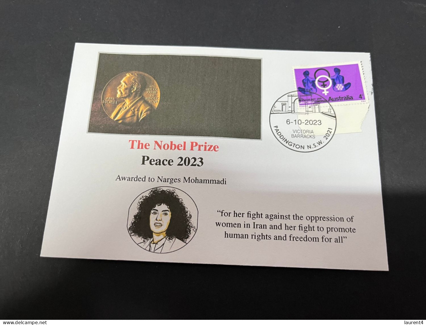 7-10-2023 (3 U 32A) Nobel Peace Prize Awarded In 2023 - 1 Cover -  OZ Women Stamp (postmarked 6-10-2022) - Otros & Sin Clasificación