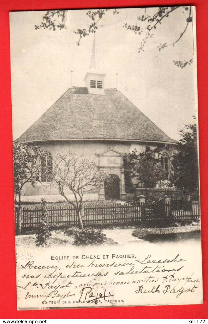 ZXC-19  Chêne Et Paquier Sur Yverdon, Eglise  Cachet Chêne-Paquier 1912  - Yverdon-les-Bains 