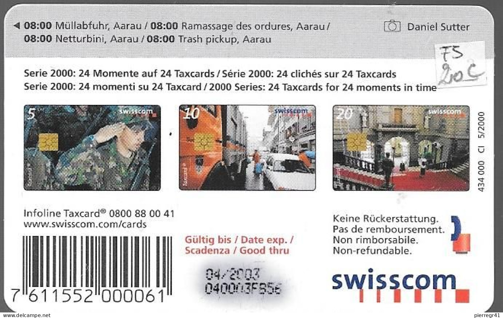 CARTE-PUCE-SUISSE-10CHF- Se75-Exp 04/2003-EBOUEURS-TBE - Schweiz