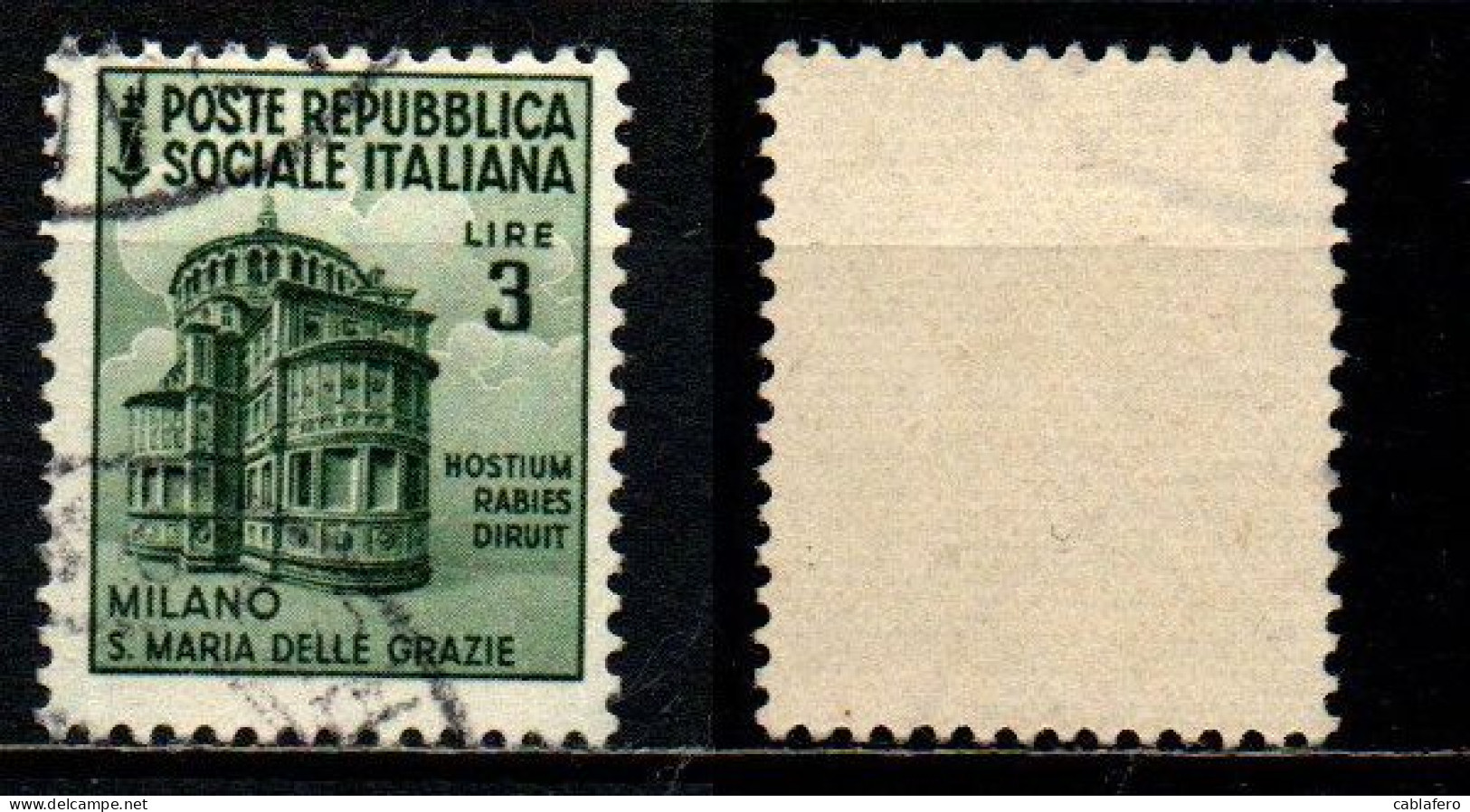 ITALIA RSI - 1944 - MONUMENTI DISTRUTTI - 2^ EMISSIONE - 3 LIRE - USATO - Oblitérés