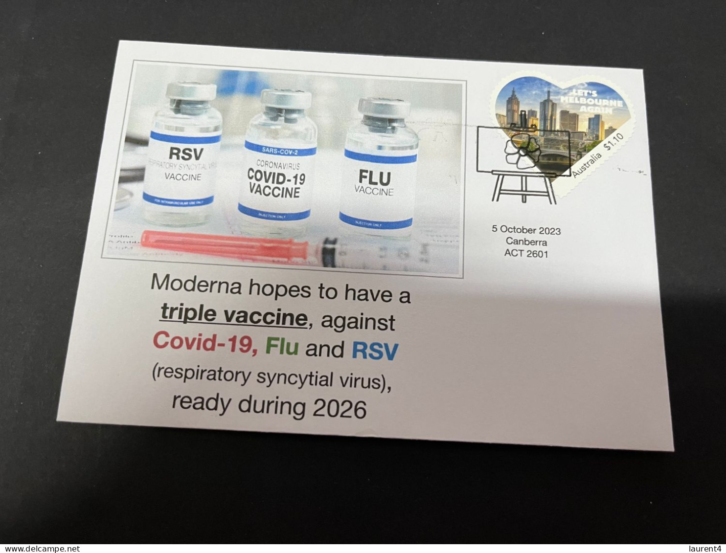 (7-10-2023) (3 U 32) Moderna Hopes To Have A Triple Vaccine Against COVID-19 & Flu & RSV During 2026 (COVID Heart Shape) - Maladies