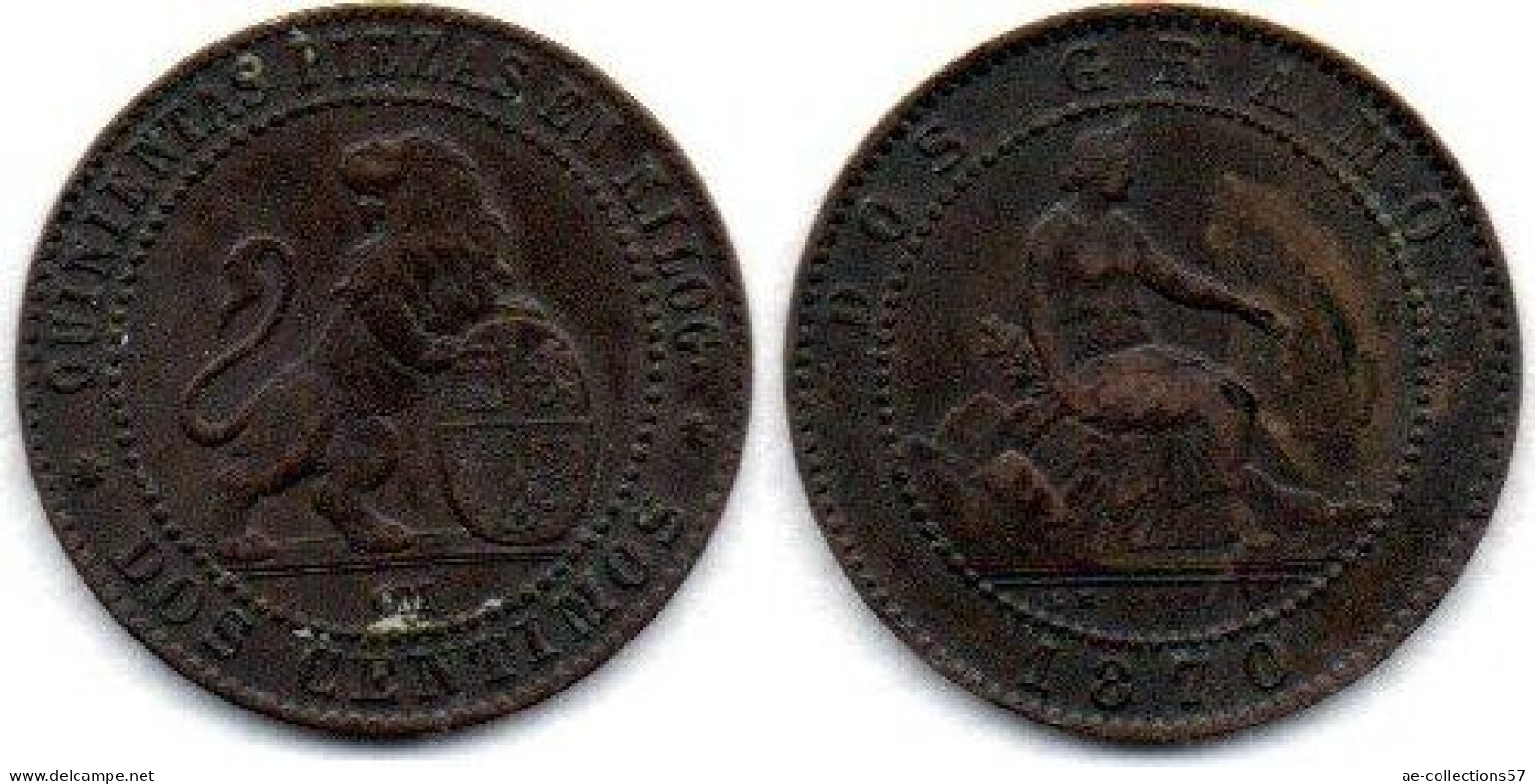MA 26507 / Espagne - Spain - Spanien 2 Centimos 1870 OM TTB - Primeras Acuñaciones