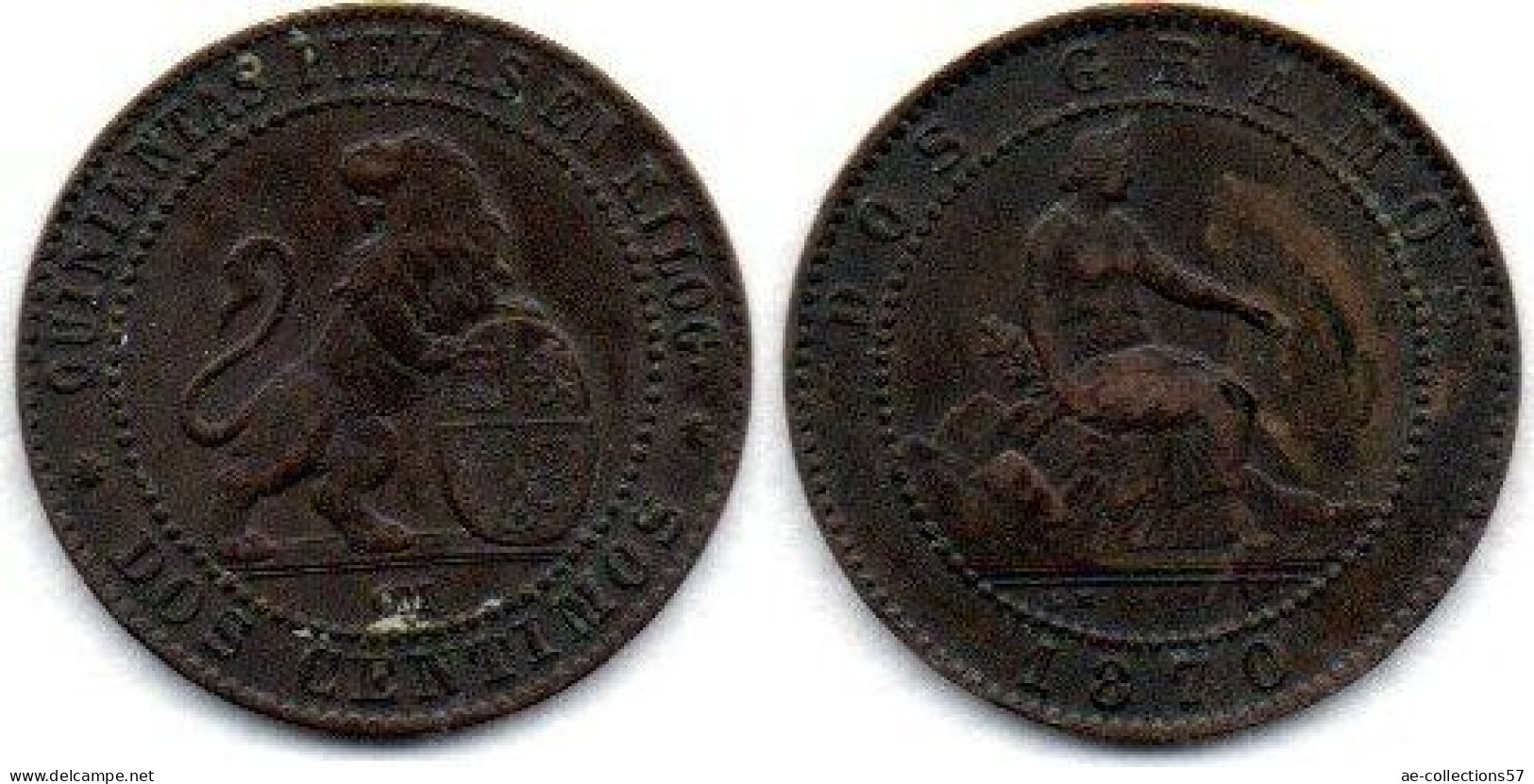 MA 26507 / Espagne - Spain - Spanien 2 Centimos 1870 OM TTB - Premières Frappes