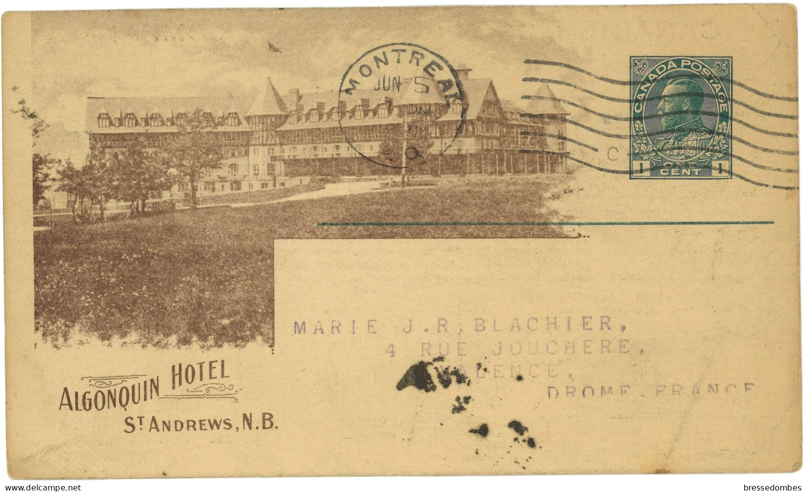 Canada - Montréal - Algonquin Hotel St Andrews, N. B. - Canadian Pacific Railway Company - Entier Postal 1 Cent Vert - 1903-1954 Rois