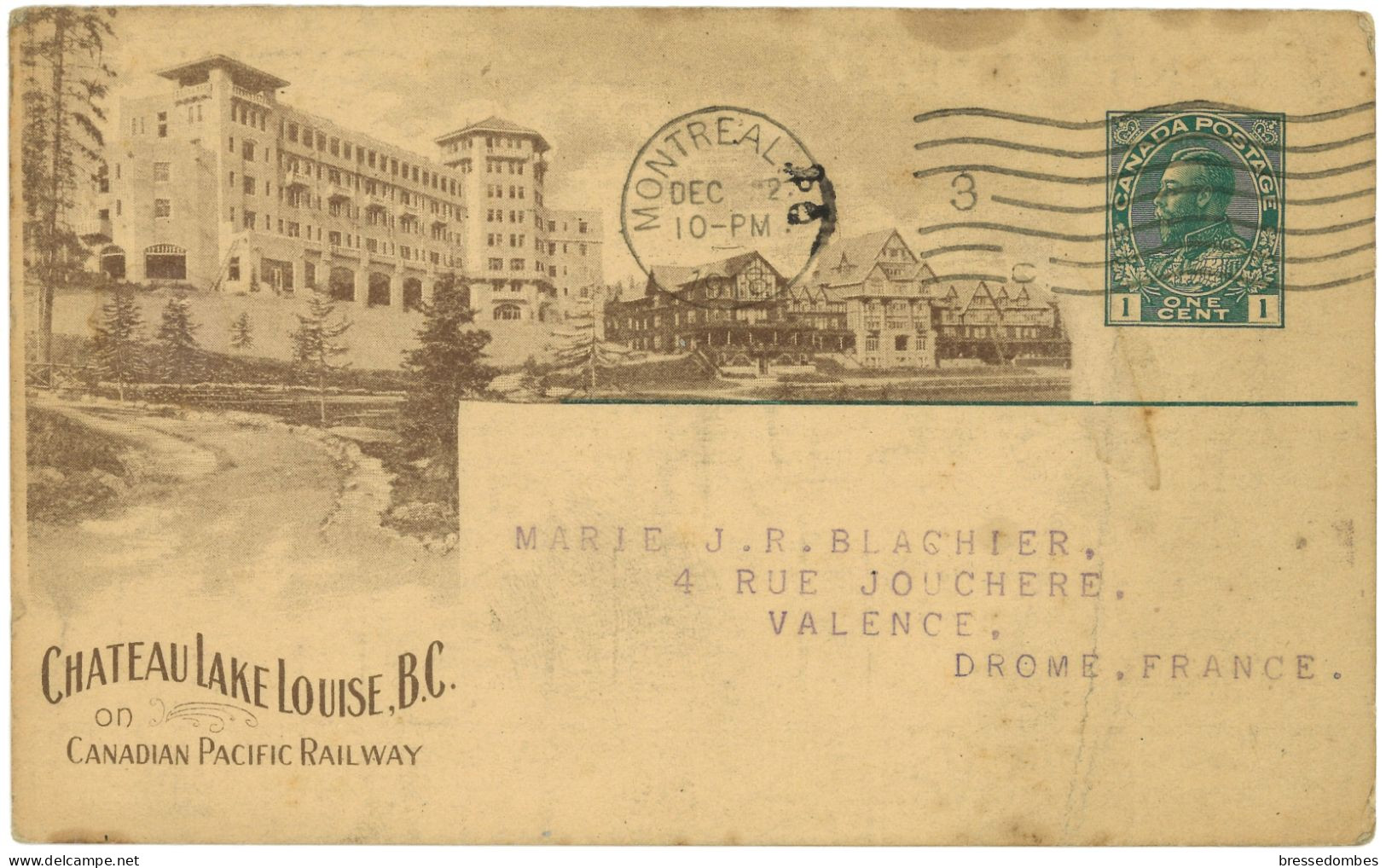 Canada - Montréal - Chateau Lake Louise B. C. - Canadian Pacific Railway Company - Entier Postal 1 Cent Vert - 1903-1954 Rois