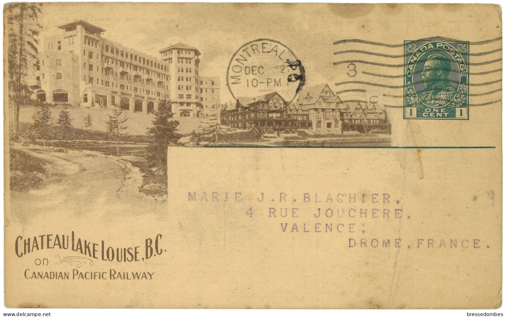 Canada - Montréal - Chateau Lake Louise B. C. - Canadian Pacific Railway Company - Entier Postal 1 Cent Vert - 1903-1954 De Koningen