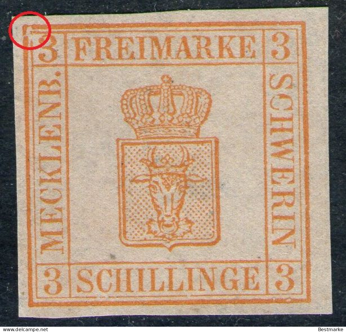 3 Shilling Chromgelb - Schwerin Nr. 2 A Mit DZ/Abart - Ungebraucht Ohne Gummierung - Pracht - Mecklenbourg-Schwerin