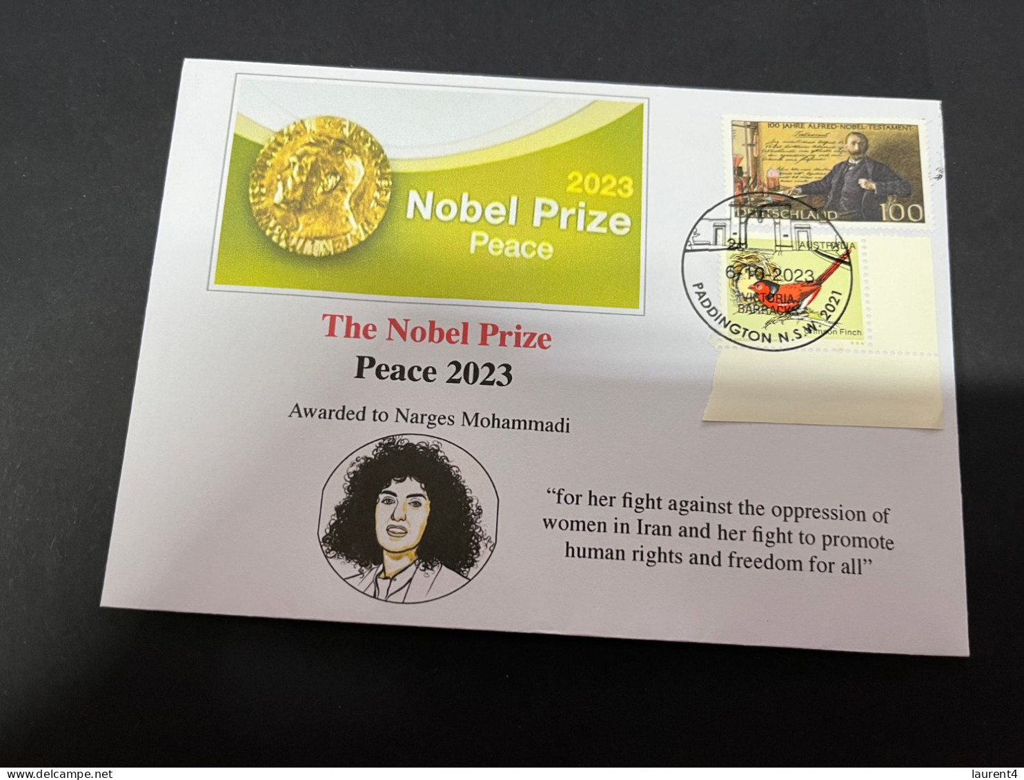 7-10-2023 (3 U 32A) Nobel Peace Prize Awarded In 2023 - 1 Cover - Nobel Germany + OZ Stamp (postmarked 6-10-2022) - Sonstige & Ohne Zuordnung