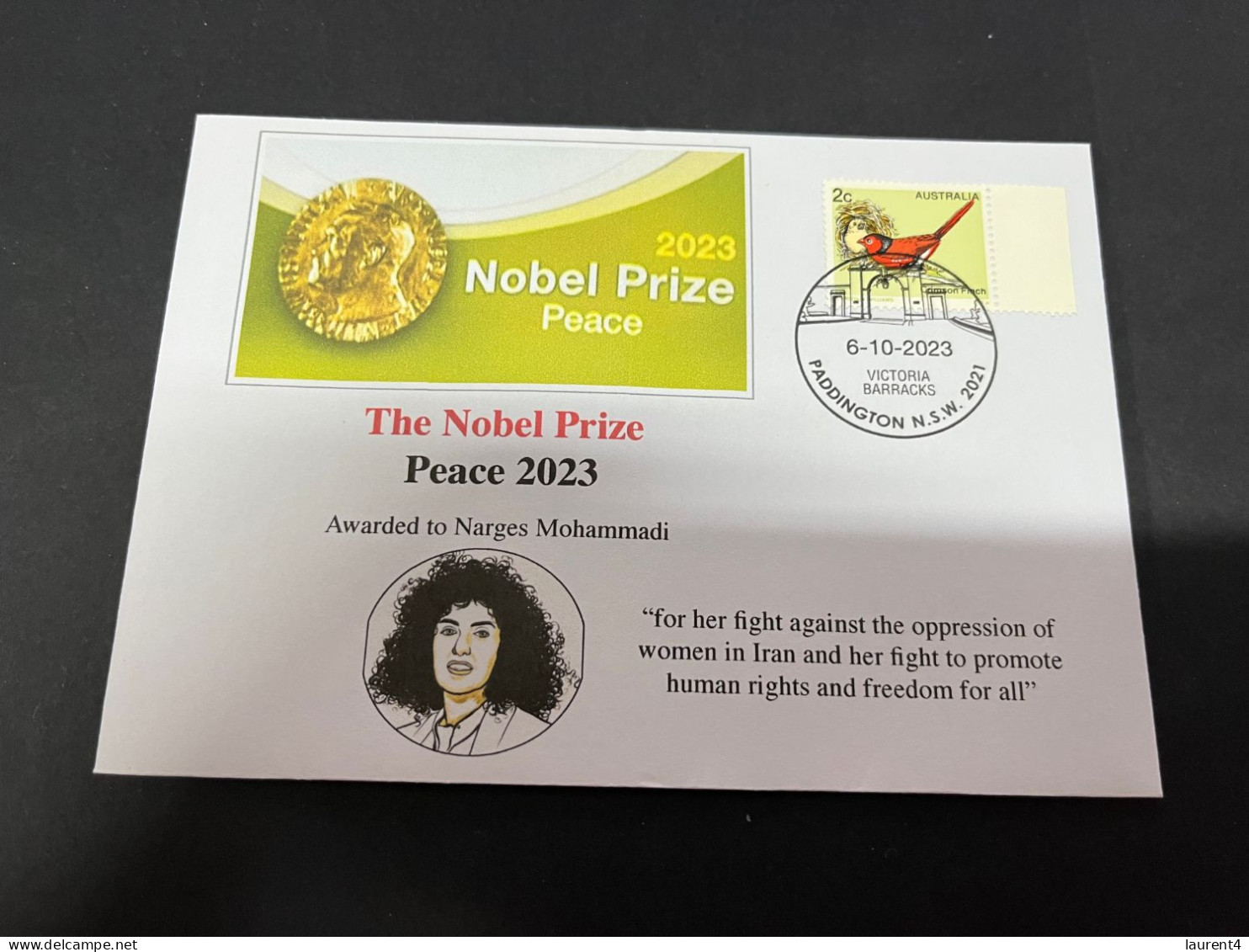 7-10-2023 (3 U 32A) Nobel Peace Prize Awarded In 2023 - 1 Cover - OZ Stamp (postmarked 6-10-2022) - Otros & Sin Clasificación