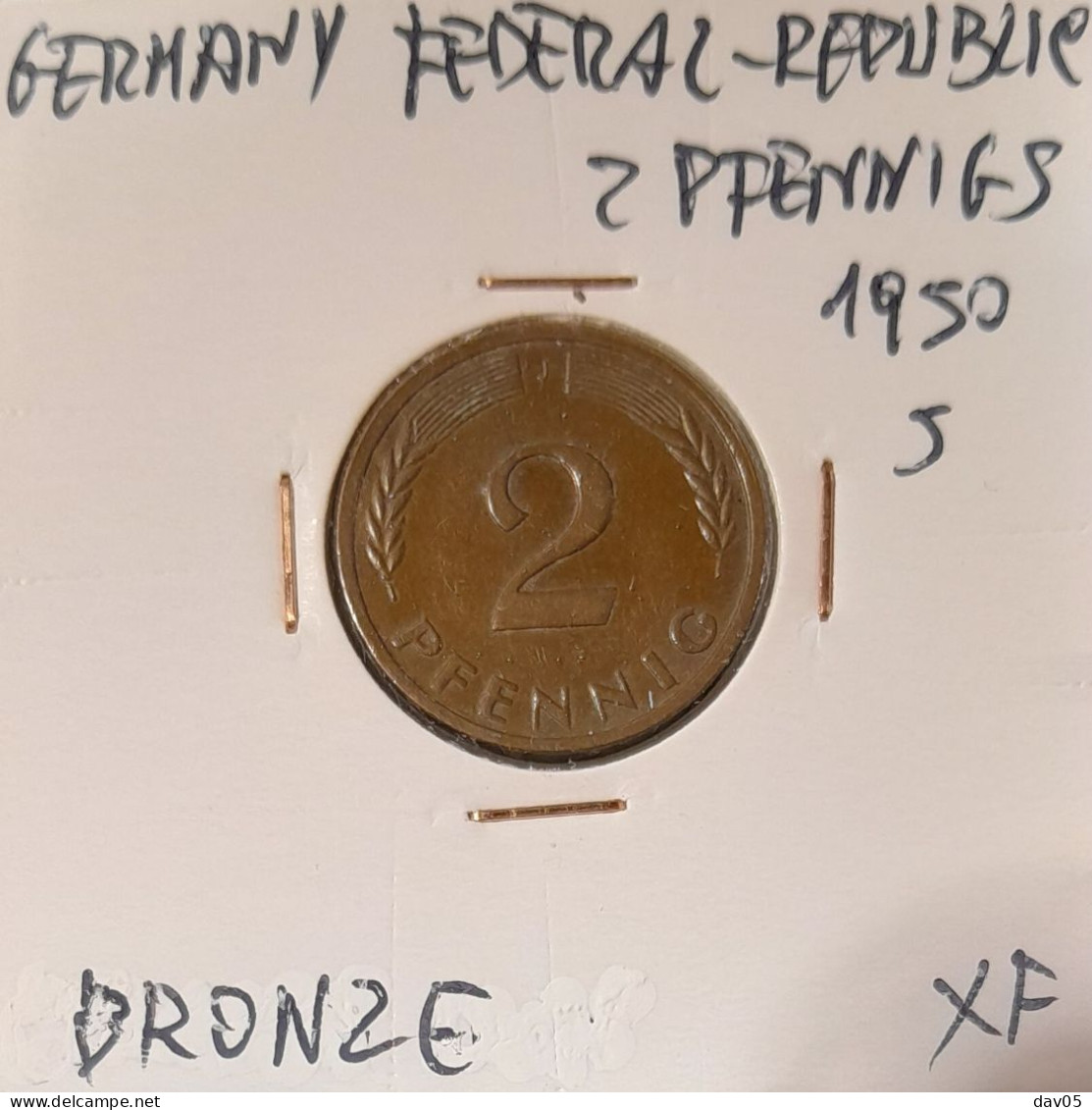 GERMANY - FEDERAL REPUBLIC - 2 PFENNIG 1950 J - XF - 2 Pfennig