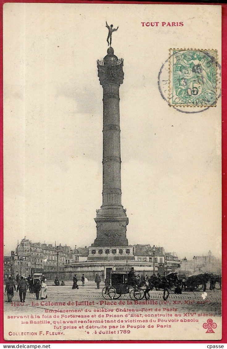 CPA 75004 75011 75012 TOUT PARIS N° 1120 - La Colonne De Juillet - Place De La Bastille ° Collection F. Fleury - Sin Clasificación