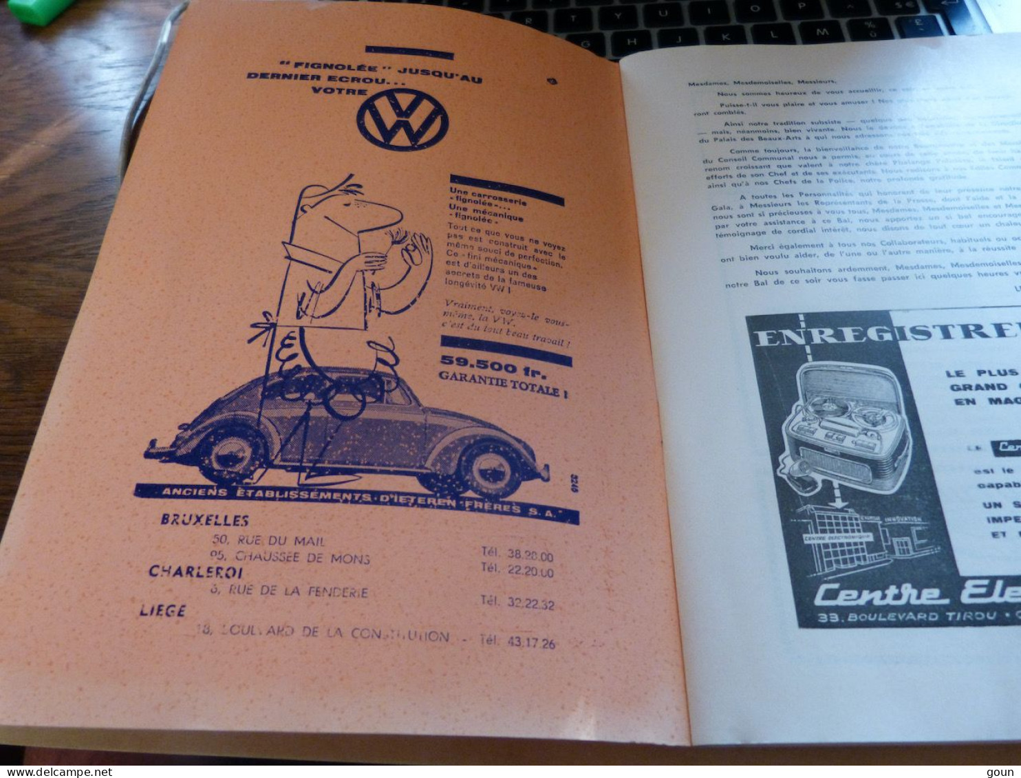 CB21 Ancien Programme Bal Annuel Harmonie Royale Policière Charleroi 1959 Pub Coccinelle Vw Antoni Jassogne - Europa