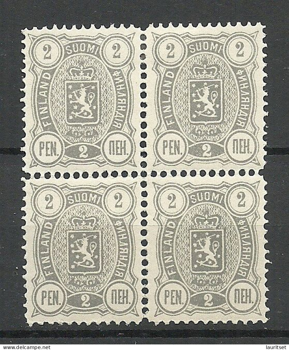 FINLAND FINNLAND 1890 Michel 27 As 4-block MNH/MH (2 Upper Stamps Are MH/*, 2 Lower Stamps Are MNH/**) - Nuevos