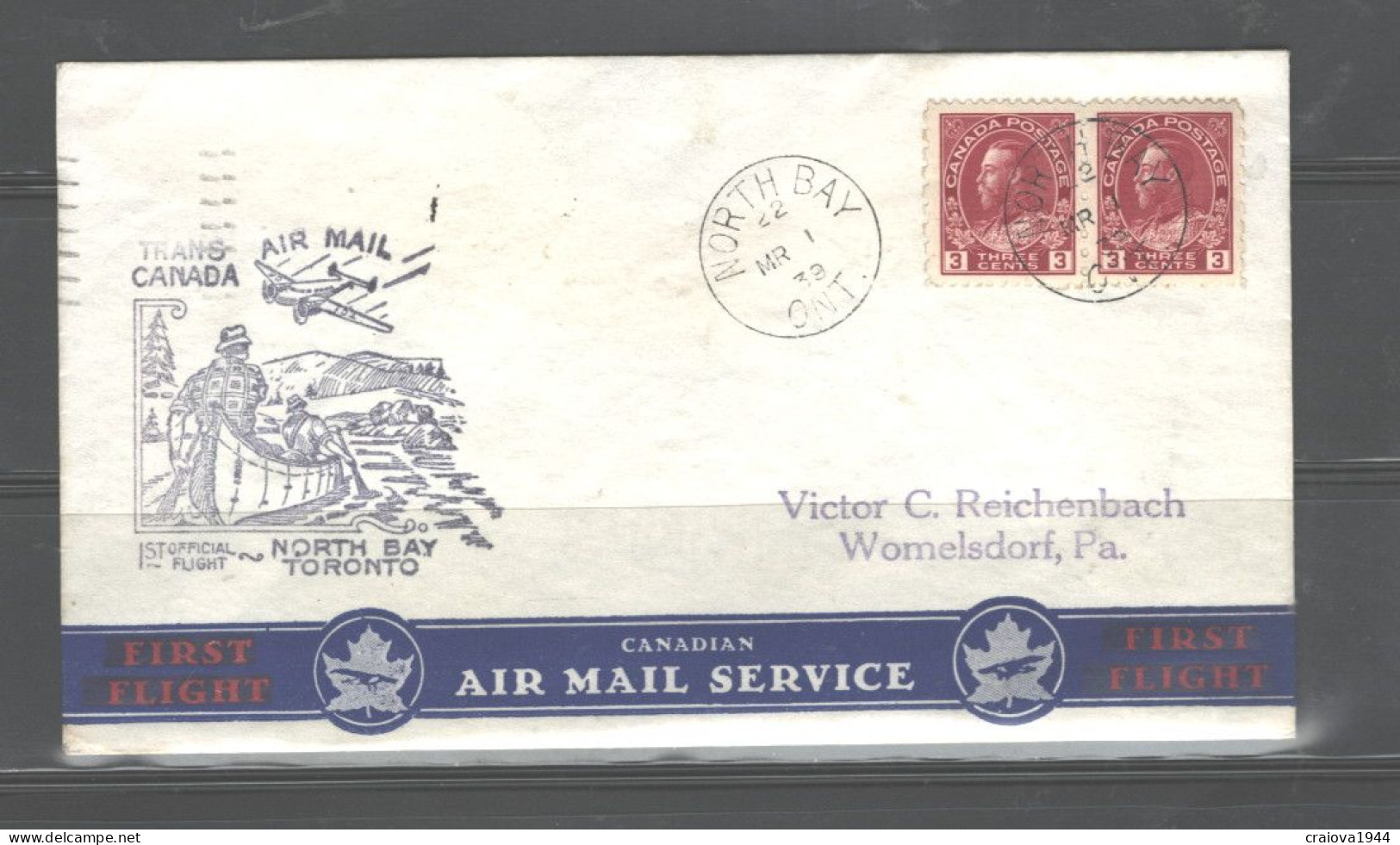 CANADA 01 MARCH 1939 NORTH BAY To TORONTO 1st OFFICIAL FLIGHT - Storia Postale