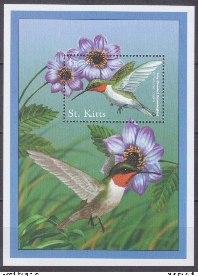 2001 St Kitts 653/B37 Birds / Flowers - Spechten En Klimvogels