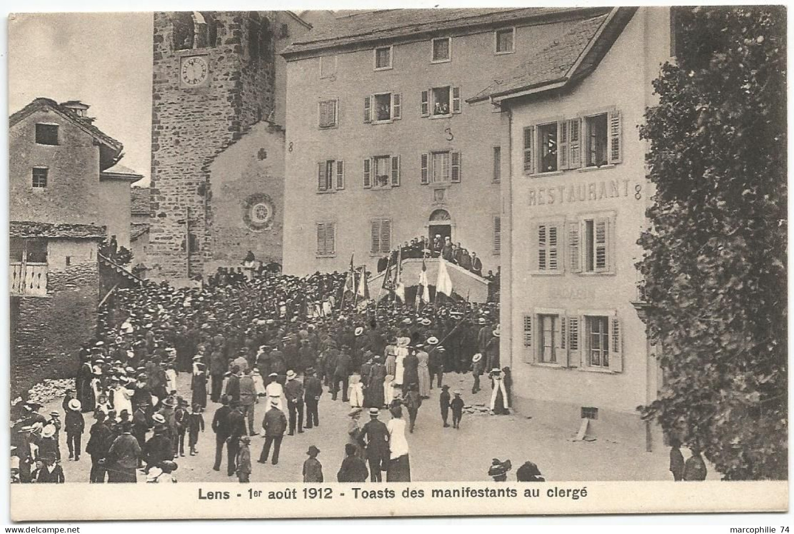 LENS VALAIS 1ER AOUT 1912 TOASTS DE MANIFESTANTS AU CLERGE - Lens