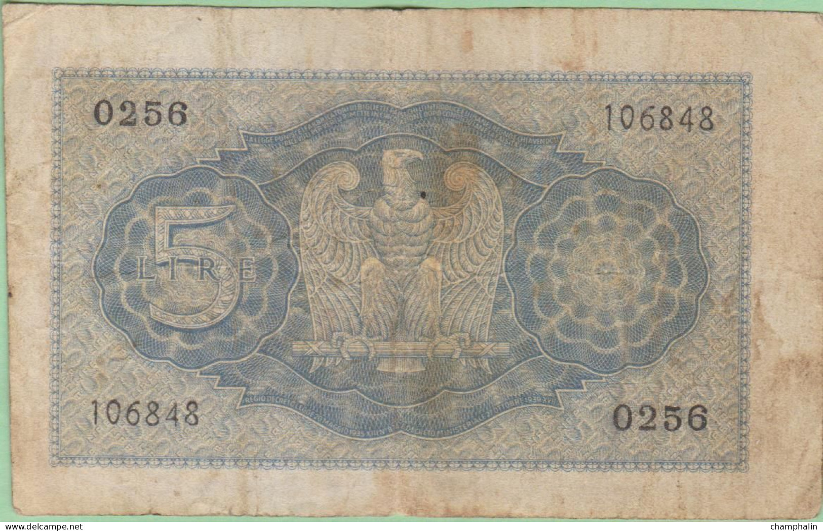 Italie - Billet De 5 Lire - Vittorio Emanuele III - 1940 - P28 - Italia – 5 Lire