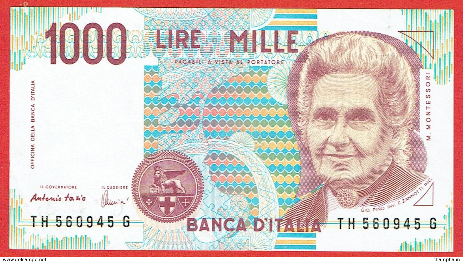 Italie - Billet De 1000 Lire - 3 Octobre 1990 - Maria Montessori - P114c - 1000 Liras