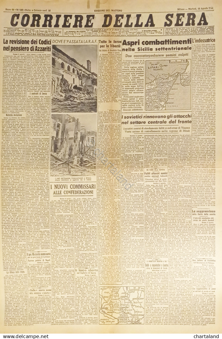 WWII - Corriere Della Sera N. 190 - 1943 Aspri Combattimenti Nella Sicilia - Altri & Non Classificati