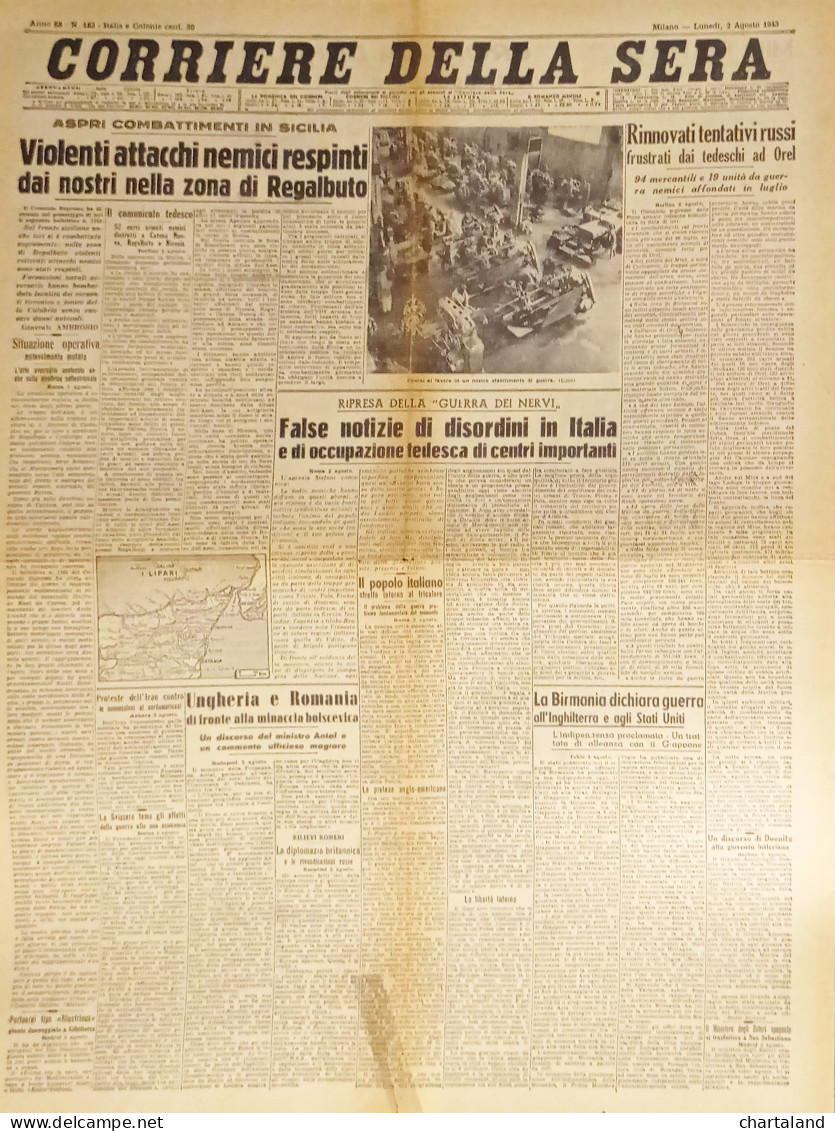 WWII - Corriere Della Sera N. 183 - 1943 Aspri Combattimenti In Sicilia - Altri & Non Classificati