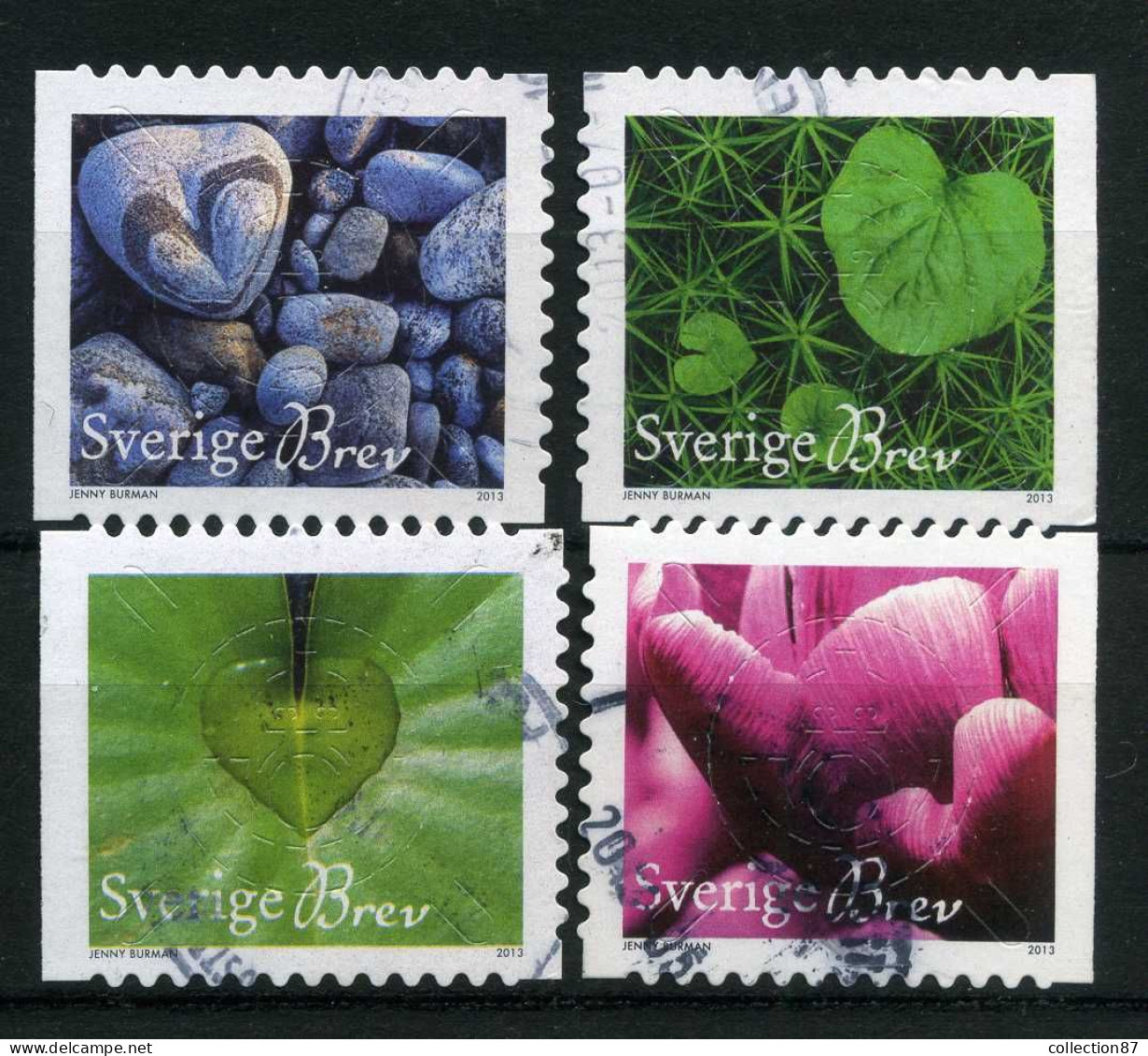 Réf 77 < -- SUEDE 2013 < Yvert N° 2894 à 2897 Ø < Mi 2917-2920 Ø Used -- > Flore < Fleur Coeur - Used Stamps