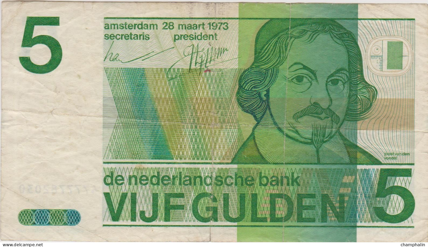 Pays-Bas - Billet De 5 Gulden - 28 Mars 1973 - Joost Van Den Vondel - P95a - 5 Florín Holandés (gulden)