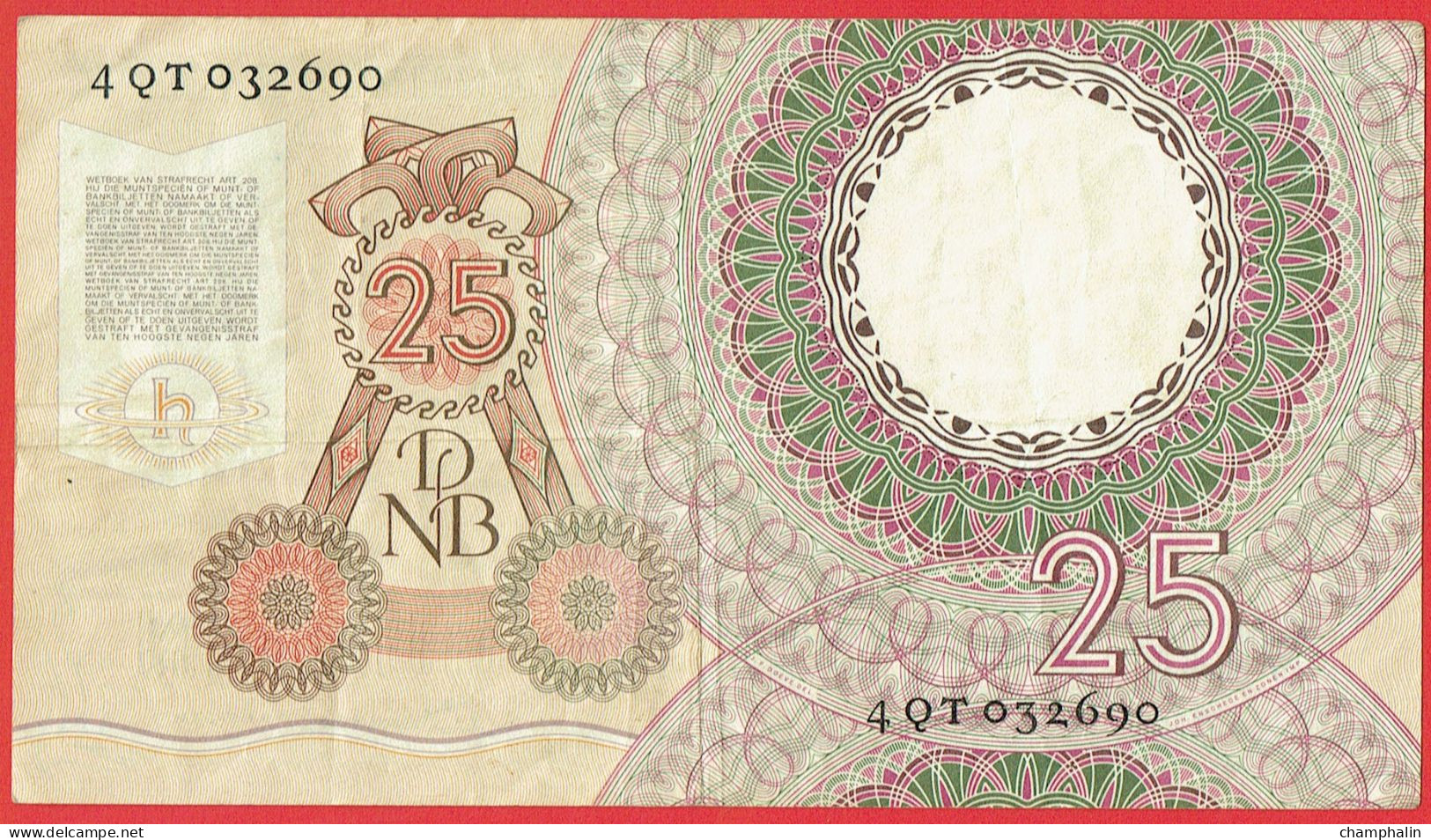 Pays-Bas - Billet De 25 Gulden - Christiaan Huygens - 10 Avril 1955 - P87 - 25 Gulden