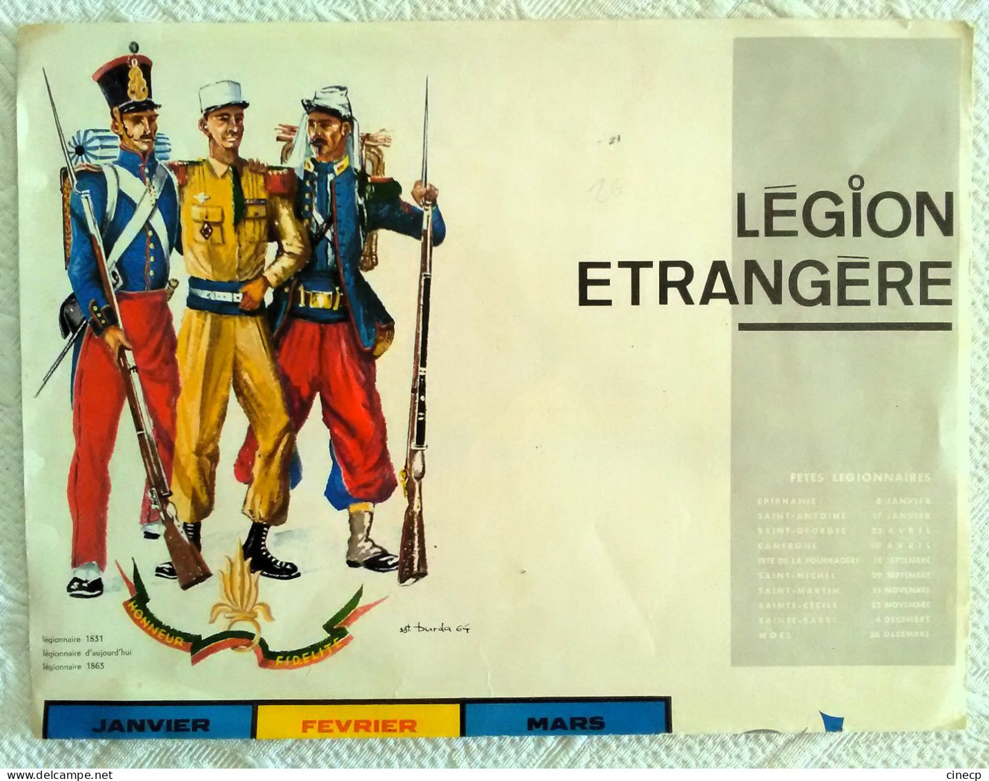 Superbe AFFICHE Calendrier Ancien Militaire De La Légion étrangère 1965 Illustrateur Burda éditions Képi Blanc Soldat - Big : 1961-70