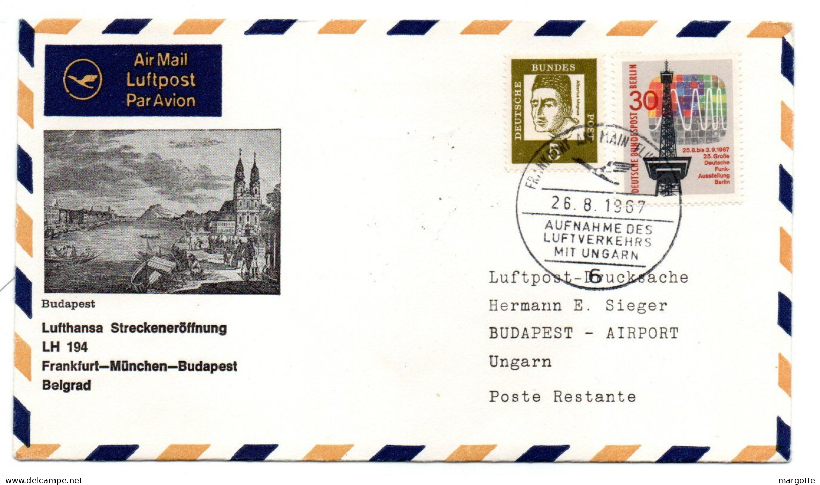 FFC Lufthansa  Frankfurt-Munchen-Budapest-Belgrad  26/08/1967 - Premiers Vols