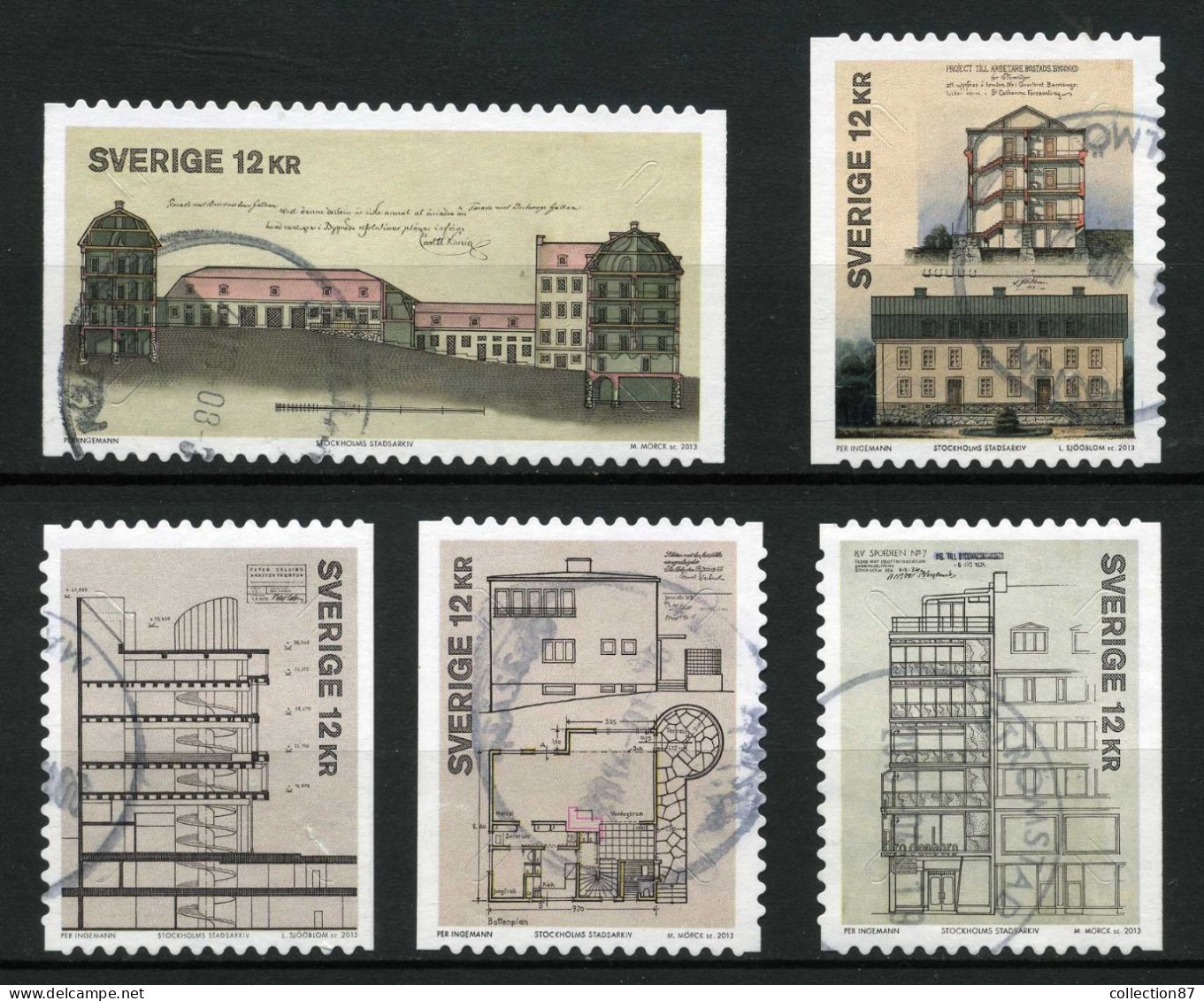 Réf 77 < -- SUEDE 2013 < Yvert N° 2910 à 2914 Ø < Mi 2933-2937 Ø Used -- > Archives Ville De Stockholm - Used Stamps